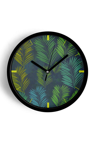 JHAAR Ceas de perete modern cu model de frunze tropicale - 35 cm - Carcasă ne...