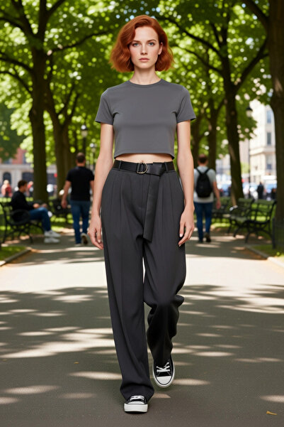 PayBuy Women's Wide Leg Belted Woven Trousers Functional Durable Quality Comfortable Aesthetic Stylish