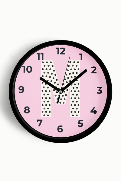 JHAAR Ceas de perete pentru camera fetelor cu litera M - 42cm - Carcasă neagr...