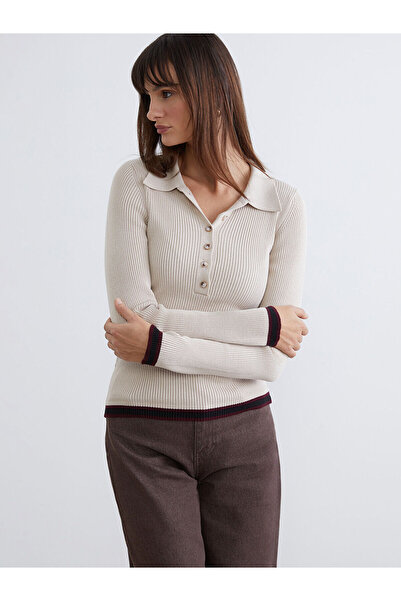 LC Waikiki Γυναικείο πλεκτό πουλόβερ με λαιμόκοψη πόλο Özmarka New Season