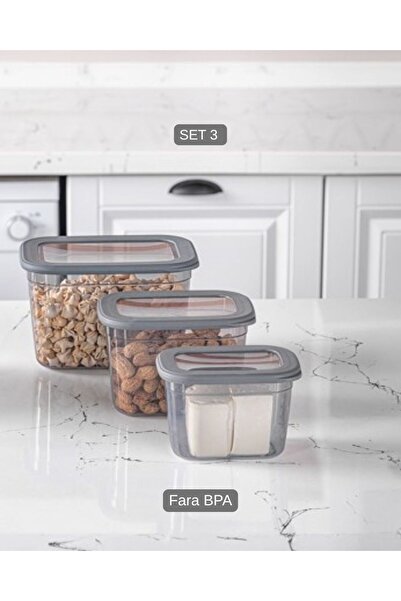 Mira Home SET OF 3 DEEP STORAGE CONTAINERS WITH LID - 800 ml -1.3 lt - 2.3 lt