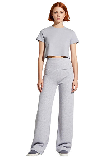 PayBuy Women's Melange Wide Leg Pants with Folded Waist Functional Durable Quality Comfortable Stylish