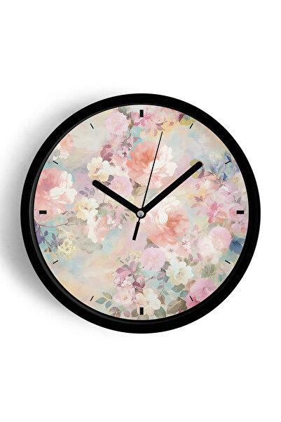 JHAAR ساعة حائط عصرية بتصميم زهور تجريدية - 25 سم - هيكل أسود مع زجاج أمامي -...