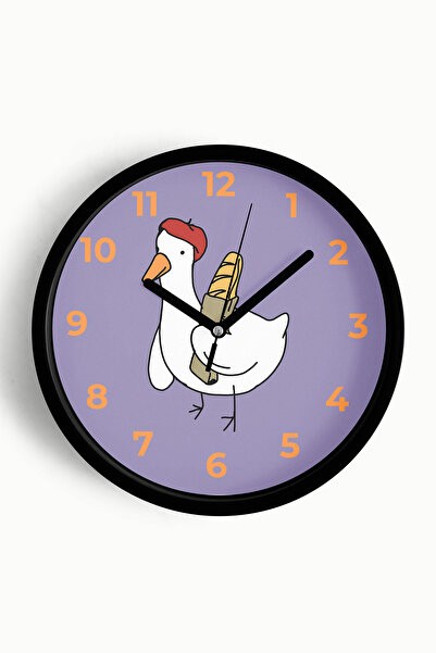 JHAAR ساعة حائط لغرفة الأطفال على شكل بطة لطيفة - 30 سم - هيكل أسود مع زجاج أ...