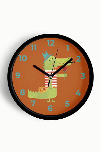 JHAAR ساعة حائط لطيفة على شكل تمساح لغرفة الأطفال - 30 سم - هيكل أسود مع زجاج...