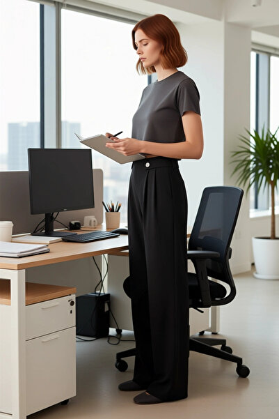 PayBuy Women's Anthracite Pleated Wide Leg Knitted Trousers Functional Durable Quality Comfortable Stylish