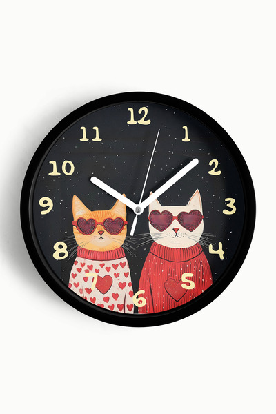 JHAAR ساعة حائط حديثة على شكل قطط - 25 سم - هيكل أسود مع واجهة زجاجية - آلية ...