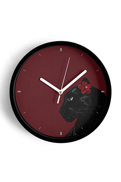 JHAAR Ceas de perete modern Black Panther - 35cm - Carcasă neagră cu sticlă f...