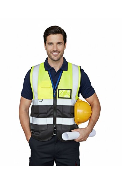 Generic High-quality safety vest for engineers, compliant with EN 20471 specifications, multi-pocket, 360-degree high-visibility reflective.