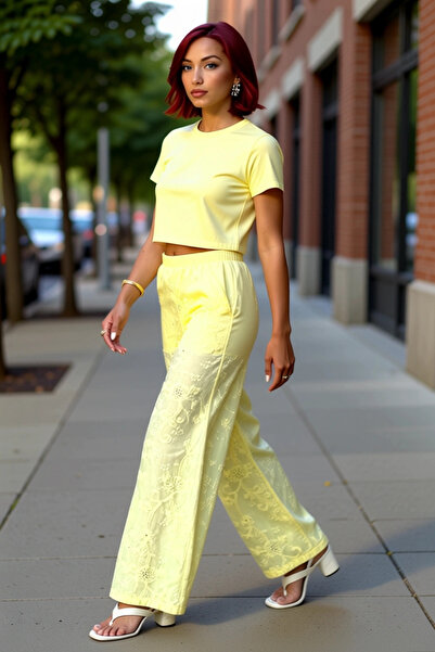 PayBuy Women's Brode Patterned Wide Leg Pants Functional Durable Quality Comfortable Aesthetic Stylish