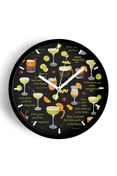 JHAAR ساعة حائط بتصميم عصري على شكل كأس كوكتيل - 25 سم - هيكل أسود مع واجهة ز...