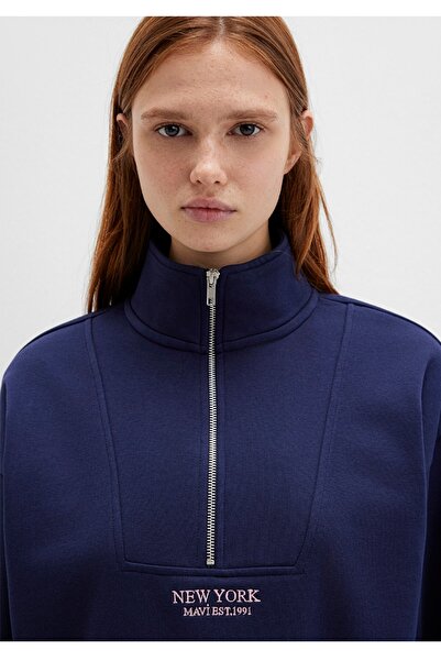 Mavi Semi-Zip Back Printed Loose Fit (Loose Fit) Sweatshirt