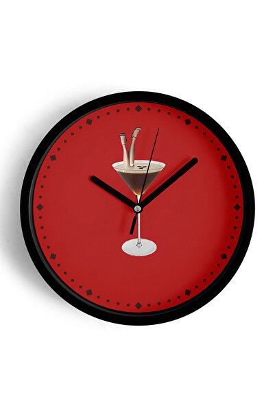 JHAAR Ceas de perete modern cu tematică cocktail - 25 cm - Carcasă neagră cu ...