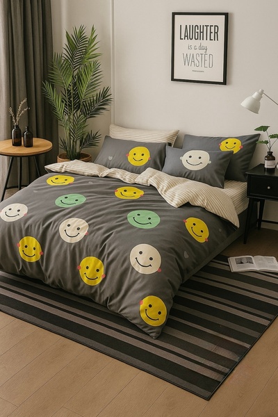 Casa Pucioasa Fine Cotton Bed Linen 6 Pieces - Casa Pucioasa, Colorful Smiley Pattern