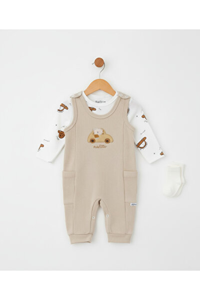 OREVİA Araba Nakışlı Erkek Bebek Tulum 3’lü Tulum Seti – Zıbın, Tulum ve Çora...