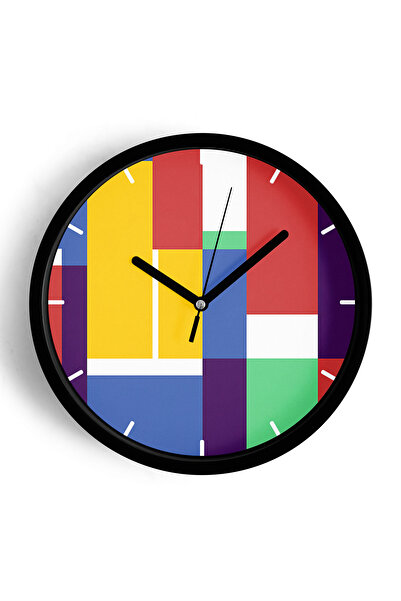 JHAAR ساعة حائط حديثة - 42 سم - هيكل أسود مع واجهة زجاجية - آلية صامتة