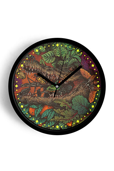 JHAAR ساعة حائط حديثة بتصميم تجريدي على شكل تمساح - 35 سم - هيكل أسود مع واجه...