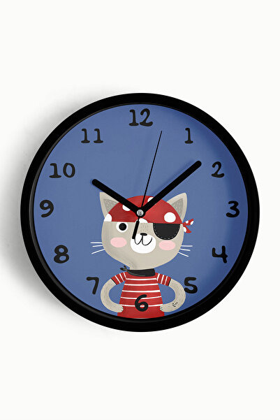 JHAAR Ceas de perete pentru camera copiilor cu ilustrație pisică pirat - 42cm...