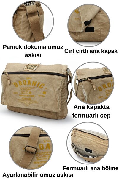 DARK COTTON 8128 Casual Canvas Shoulder Messenger Camel Yellow 15.6” Laptop School Travel Daily Vintage Cotton Bag