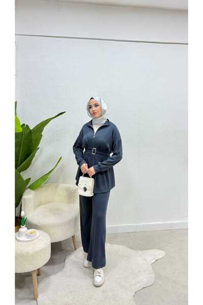 Armira Modal Fabric Pleated Belted Women's Tunic Tracksuit Set