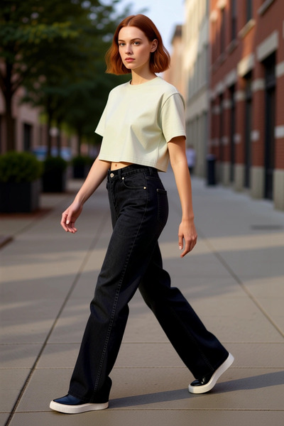 PayBuy Pantaloni de damă talie înaltă croi larg pe picior din denim Funcționa...