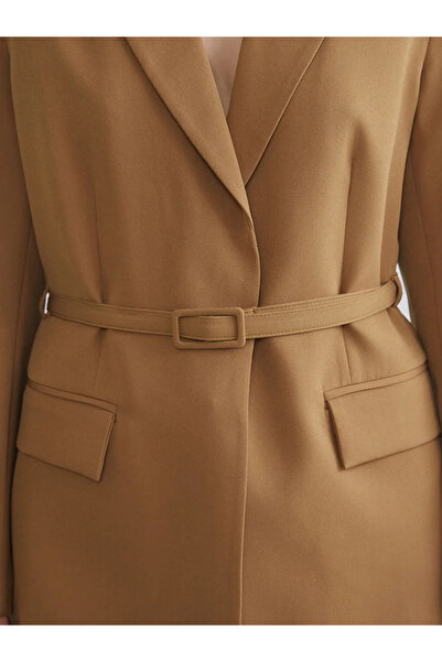 LC Waikiki Lcwaikiki Classic Yellow Women's Blazer Jacket with Belt at Waist