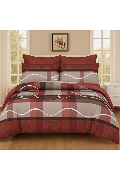 Casa Pucioasa Fine Cotton Bed Linen 6 Pieces - Casa Pucioasa, Brown/cherry Checkered Pattern