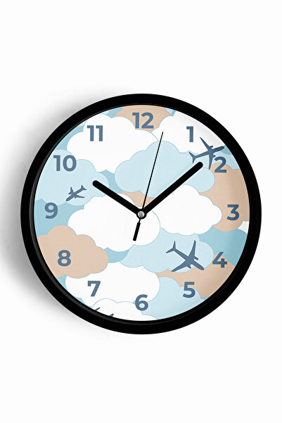 JHAAR Ceas de perete pentru camera copiilor, cu design de avion - 35 cm - Car...