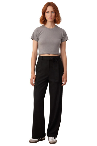 PayBuy Women's Belted Straight Cut Ribbed Fabric Pants Functional Durable Quality Comfortable Stylish