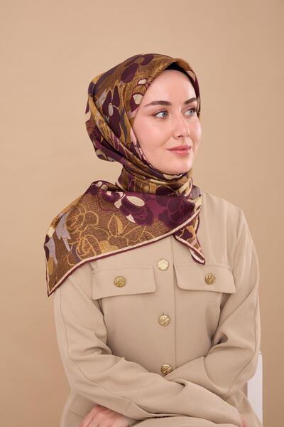 Silk Home Plum Mustard Floral Pattern Tivil Woven Pure Silk Scarf-Kvs0885