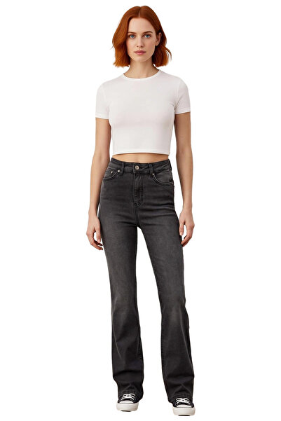 PayBuy Women's Anthracite High Waist Flared Denim Trousers Functional Durable Quality Sports