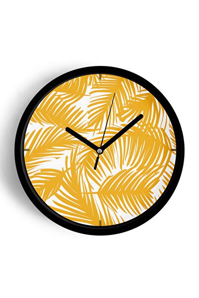 JHAAR Ceas de perete modern cu model de frunze tropicale - 42 cm - Carcasă ne...