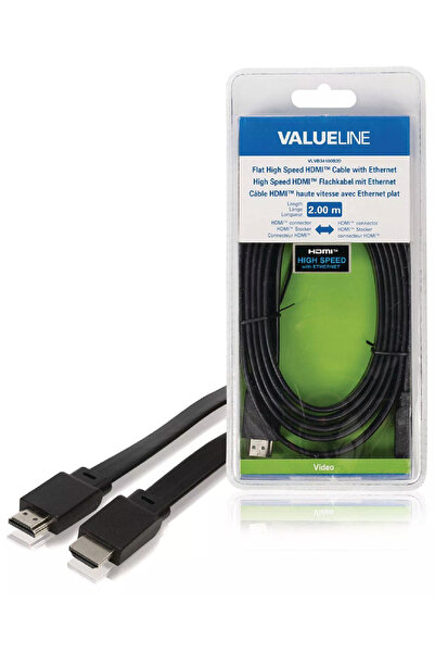 VALUELINE Cablu HDMI tata - HDMI tata plat 2m 4K de mare viteză cu Ethernet