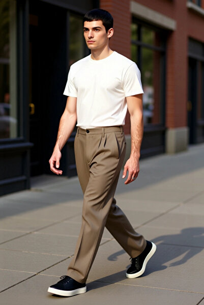 PayBuy Men's Anthracite Pleated Baggy Fit Fabric Trousers Functional Durable Quality Comfortable Stylish