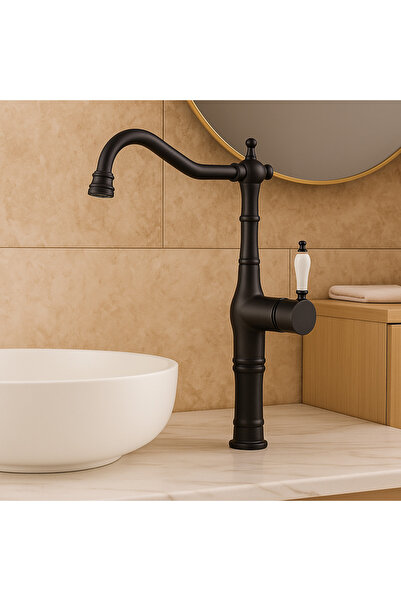 banyosepeti صنبور حوض غسيل أسود غير لامع – طلاء غير لامع، جسم من النحاس، ذراع...