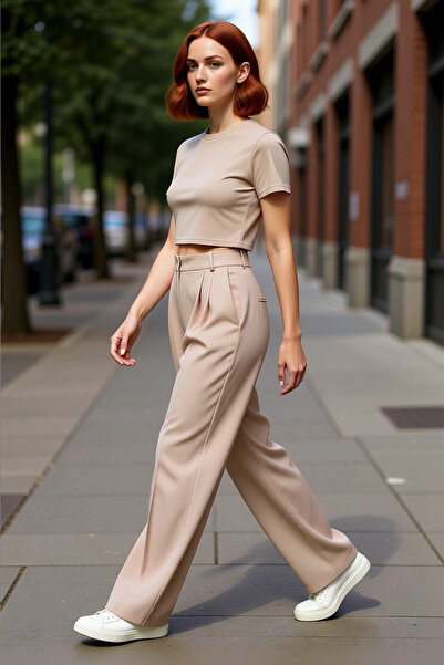 PayBuy Women's Wide Leg Belted Woven Trousers Functional Durable Quality Comfortable Aesthetic Stylish