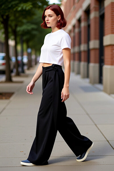 PayBuy Pantaloni de damă cu închidere încrucișată, cu picioare largi, funcțio...