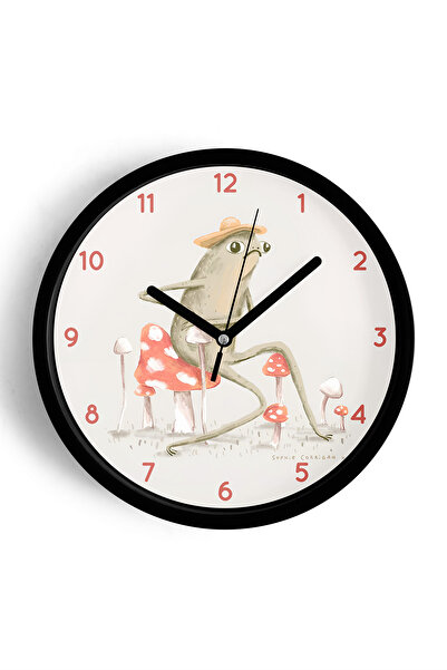 JHAAR ساعة حائط حديثة بتصميم ضفدع تجريدي - 30 سم - هيكل أسود مع واجهة زجاجية ...