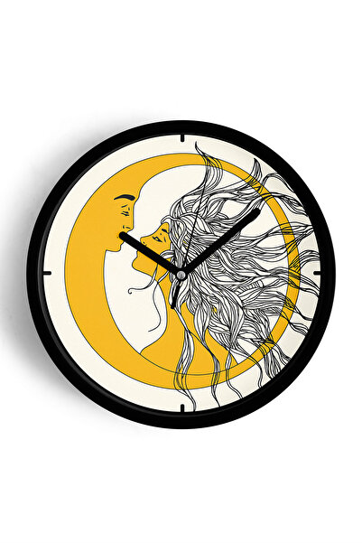 JHAAR Ceas de perete modern cu model Soare și Lună - 35cm - Carcasă neagră cu...