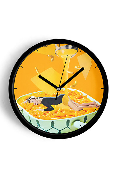 JHAAR ساعة حائط بتصميم عصري على شكل معكرونة - 25 سم - هيكل أسود مع واجهة زجاج...