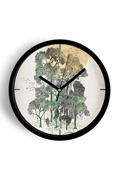 JHAAR ساعة حائط حديثة بتصميم مناظر طبيعية تجريدية - 30 سم - هيكل أسود مع واجه...