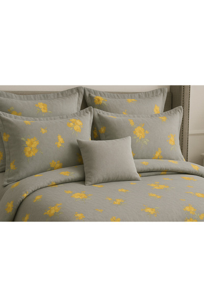 Casa Pucioasa 6 Piece Bed Linen - High Class Special Cotton, Floral Grey Pattern,