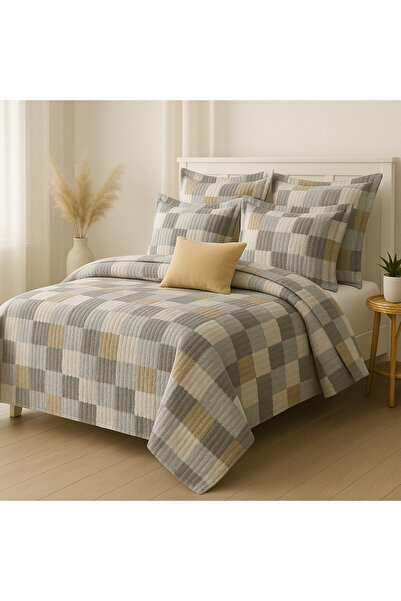 Casa Pucioasa 6 Piece Bed Linen - High Class Extra Fine Cotton, Beige - Grey Geometric Pattern,