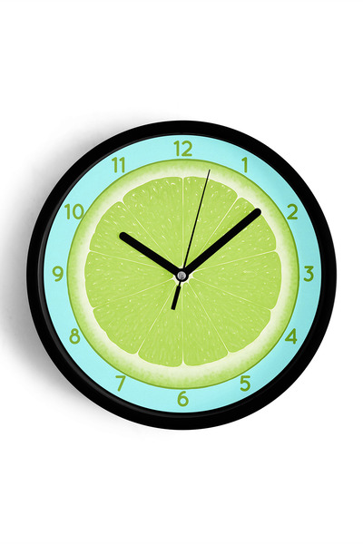 JHAAR Ceas de perete Lime cu design modern - 35 cm - Carcasă neagră cu sticlă...