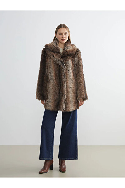 LC Waikiki LCW Grace Kahverengi Ceket Yaka Kadın Kürk Kaban