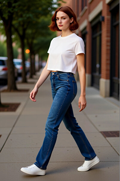 PayBuy Pantaloni de damă talie înaltă Flare Leg cu fantă din denim Funcțional...