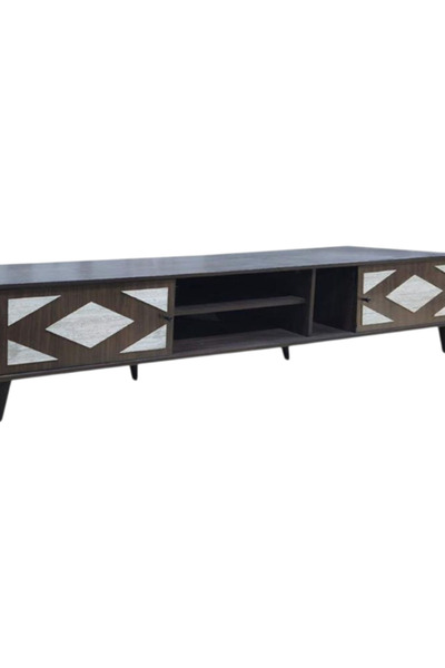 Bec4 Large plasma TV stand (200 cm) - integrated storage unit and geometric pattern