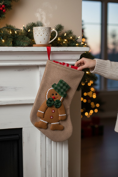 Genel Markalar Zencefilli Kurabiye Figürlü Yılbaşı Hediye Çorabı – Şömine Süsü ve Çam Ağacı Dekoru