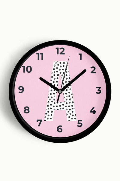 JHAAR Ceas de perete pentru camera fetelor cu litera A - 30 cm - Carcasă neag...