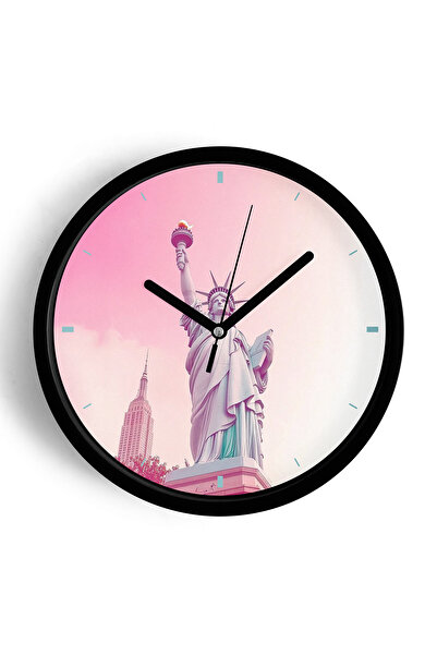 JHAAR ساعة حائط حديثة على شكل تمثال الحرية - 30 سم - هيكل أسود مع زجاج أمامي ...